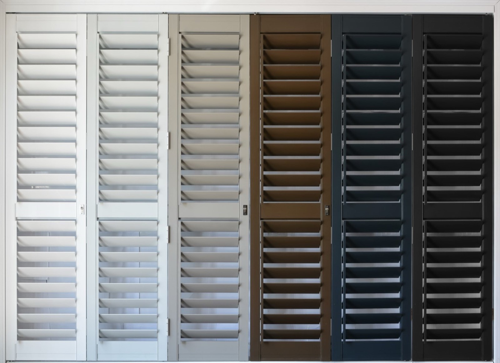 Aluminium shutter panels in a range of powder-coat colours