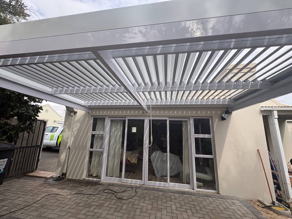 White louvre awning over patio doors in Constantia