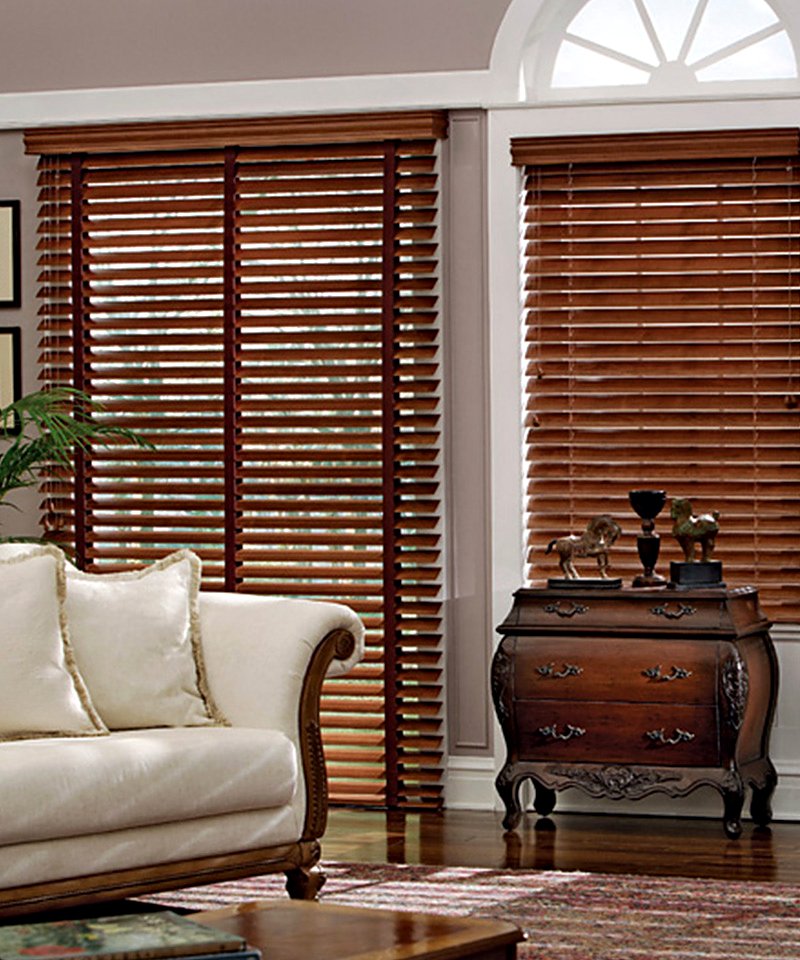 50mm wood venetian blinds in a classic living room